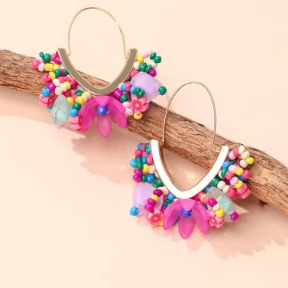 Anthropologie Beaded Hoop Earrings